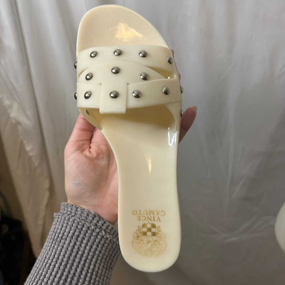 Vince Camuto Cream Studded Slide Sandals